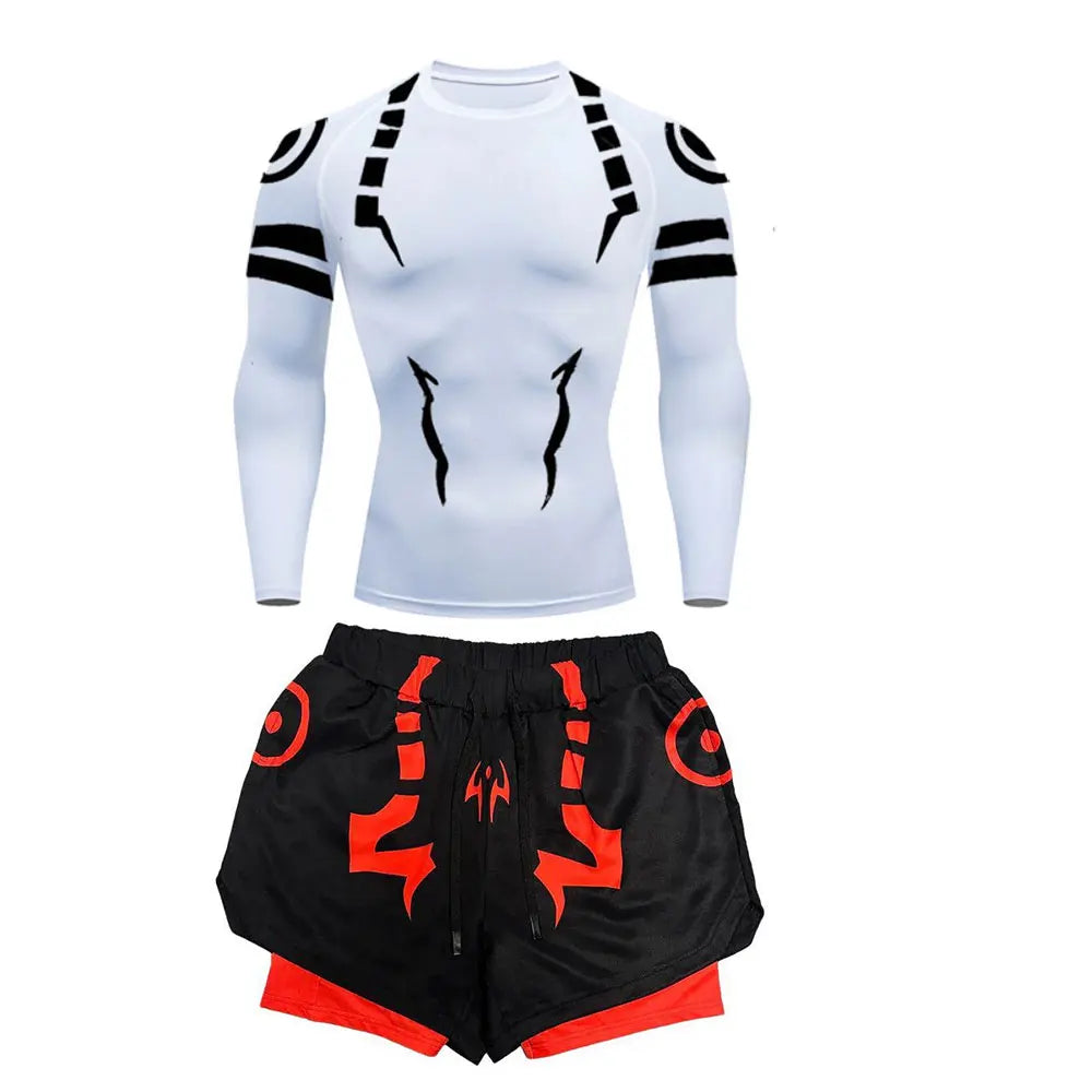 Anime Jujutsu Kaisen Compression Set Fitness Suit for Men Quick Dry 3D Compression Shirt+Gym Shorts Running Workout Sportswear