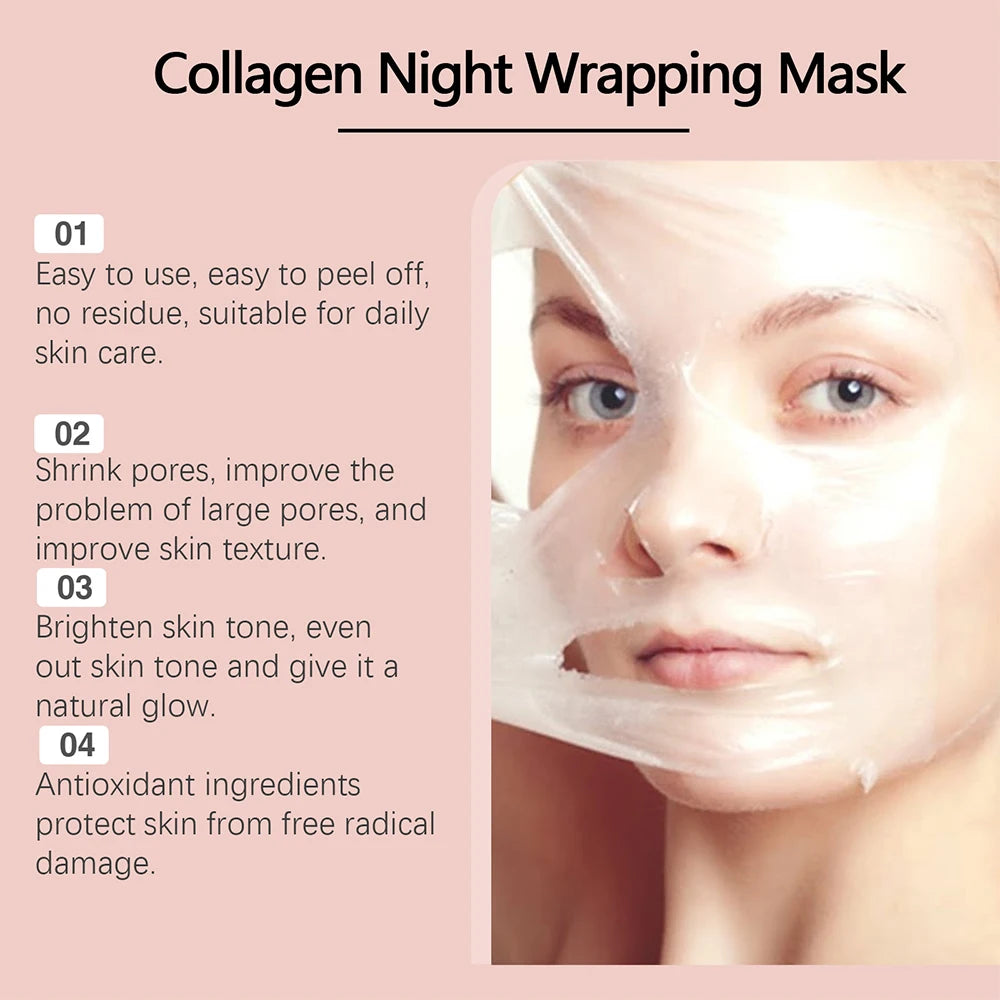 Anime and More Collagen Overnight Wrapping Peel Off Facial Mask with application spatula and gel texture.