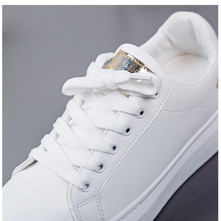 2022 Women Casual Shoes New Spring Fashion Embroidered White Breathable Flower Lace-Up Sneakers