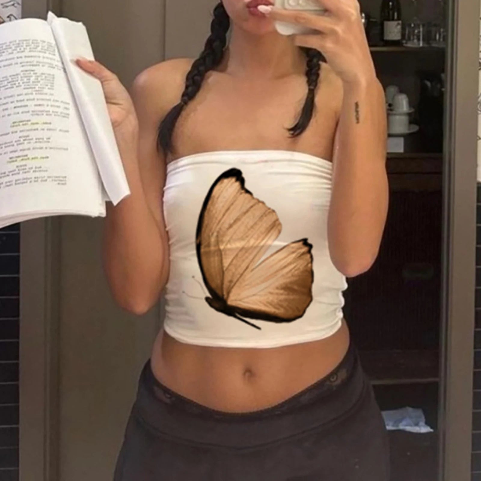 Women's Floral Print Tube Tops Summer Strapless Bandeau Tops Slim Fit Shirts Streetwear