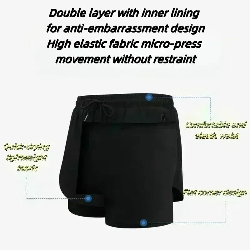 Summer New Black Five-leaf Clover Printed Men's and Women's Shorts Double-layer Loose Sports and Casual Pants for Beach Fitness