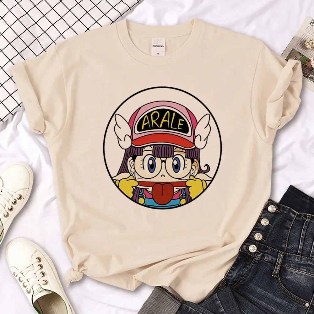 Anime and more Arale Harajuku T-Shirt featuring Arale character design in a playful circular graphic.