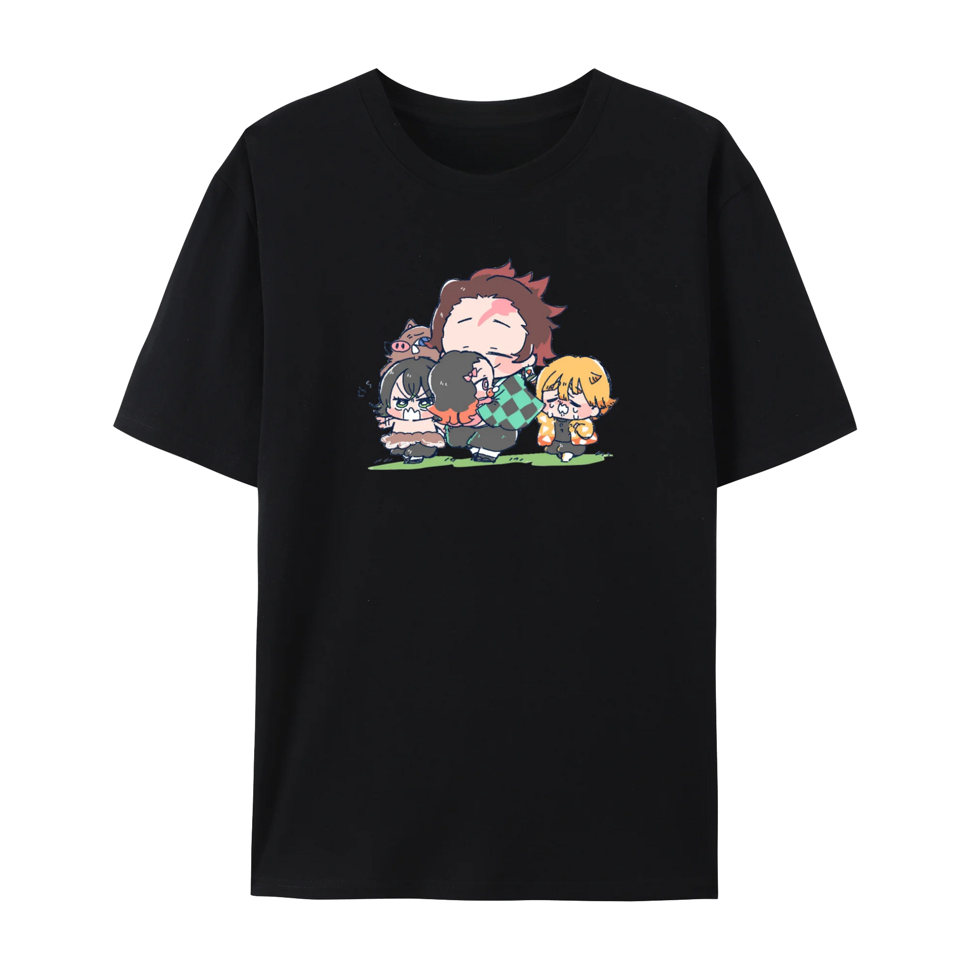 Demon Japanese Anime Slayer Unisex Short Sleeve Crewneck Shirt,Tanjiro & Nezuko Graphic Cotton T-Shirt