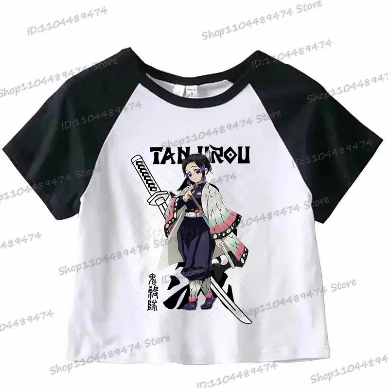 Kochou Shinobu Crop Top Comic Kimetsu No Yaiba 2025 New Cropped T-shirts Fashion Short Sleeve Demon Slayer Anime Tshirts