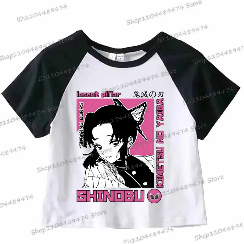 Kochou Shinobu Crop Top Comic Kimetsu No Yaiba 2025 New Cropped T-shirts Fashion Short Sleeve Demon Slayer Anime Tshirts