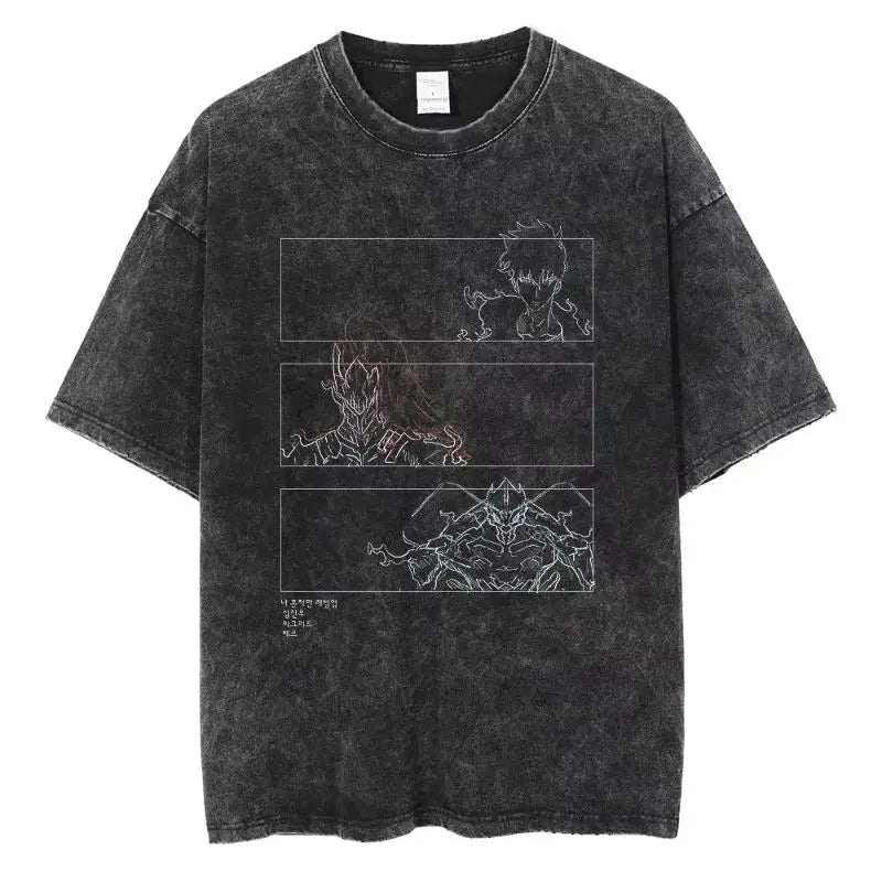Men's and women's T-shirt plus size Harajuku unisex washed cotton T-shirt Hot Anime Solo Leveling Song Jinyu printed T-shirt