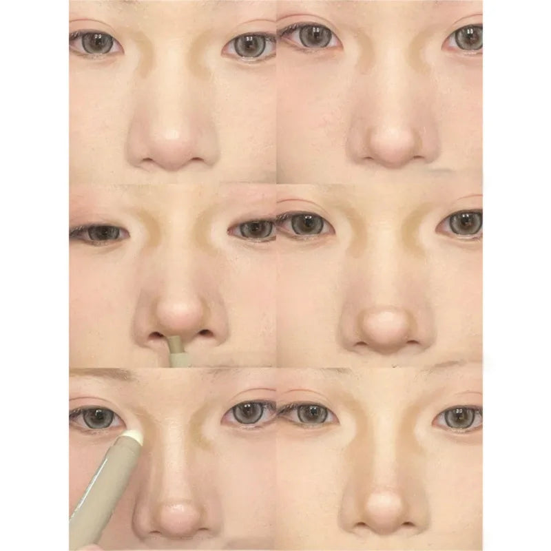 Double-ended contouring pen with cream formulation, applied on skin for modified facial contours.