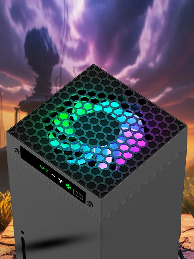 RGB Cooling Fan 3 Level Adjustable Speed Temperature-Controlled Cooling Fan System with Headset Holder for Xbox Series X