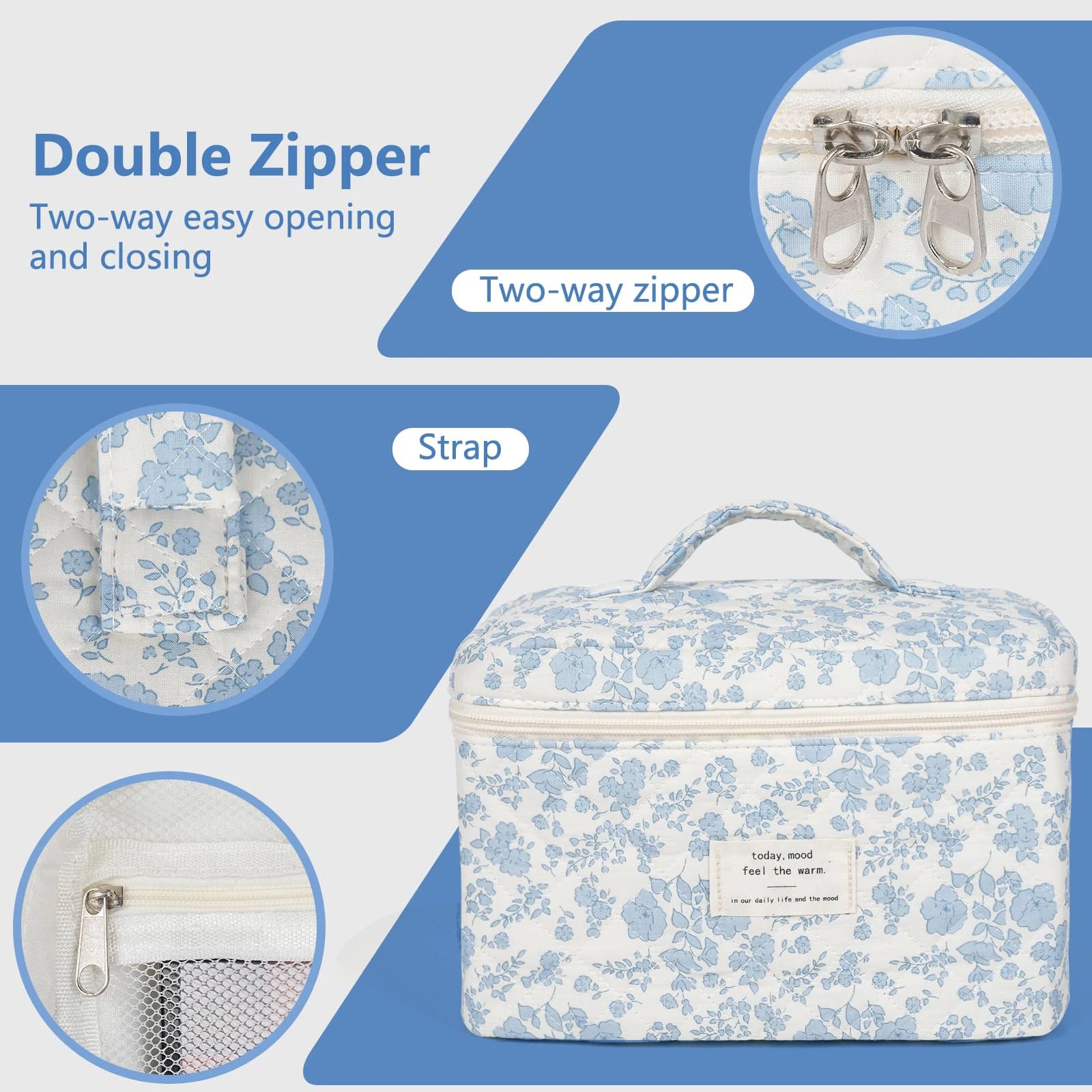 1pcs Cute Quilted Cotton Makeup Bag Women Zipper Cosmetic Organizer Cloth Handbag Box Shape Portable Toiletry Case for Girls