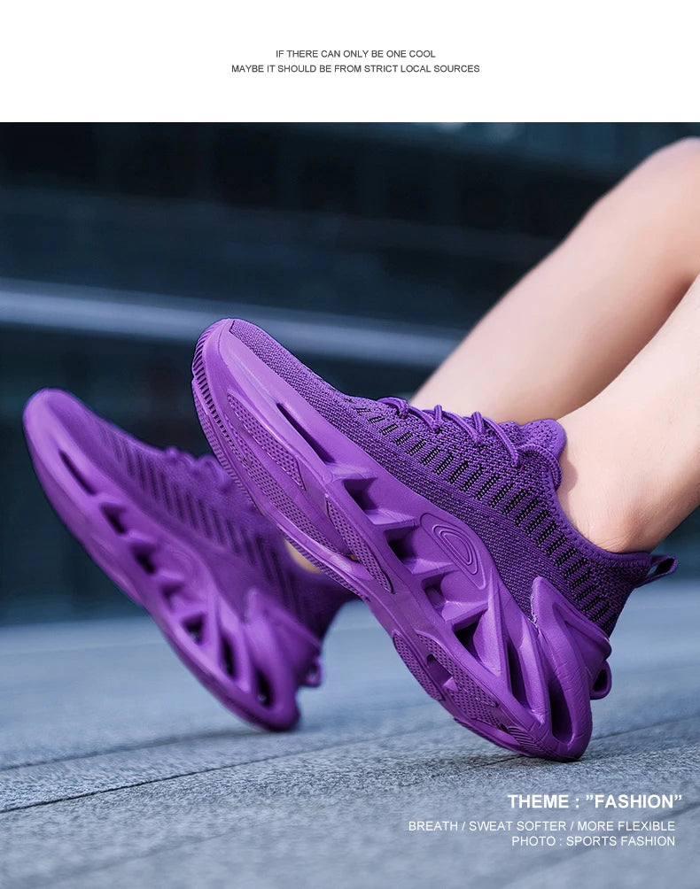 Purple lightweight mesh running shoes for women with lace-up closure and modern design.