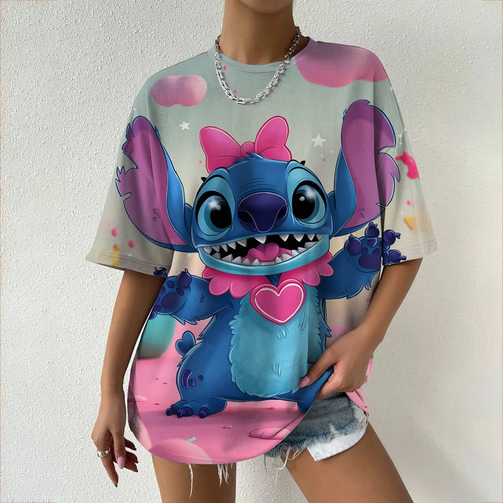 Women's T-Shirts For Women Disney Stitch print Tees Casual Street Femalewear Summer Oversized T-Shirt Fashion Lady Y2k Clothing