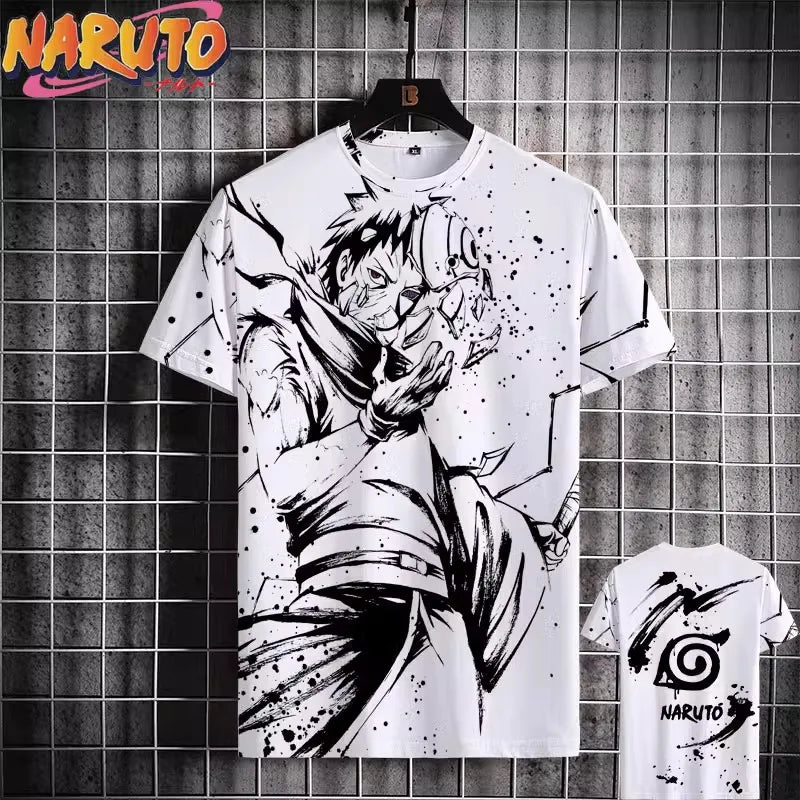 MINISO Naruto Men's T Shirt Japanese Anime 3D Prints Casual Short Sleeve Tees Street Oversized Clothing Fashion Cartoon T-Shirts