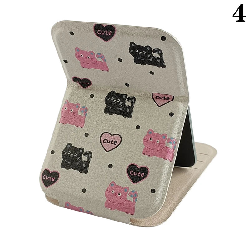 PU Leather Portable Mini Makeup Pocket Mirror Adjustable Angle Desktop Small Folding Cosmetic Mirror High Definition Vanity Tool