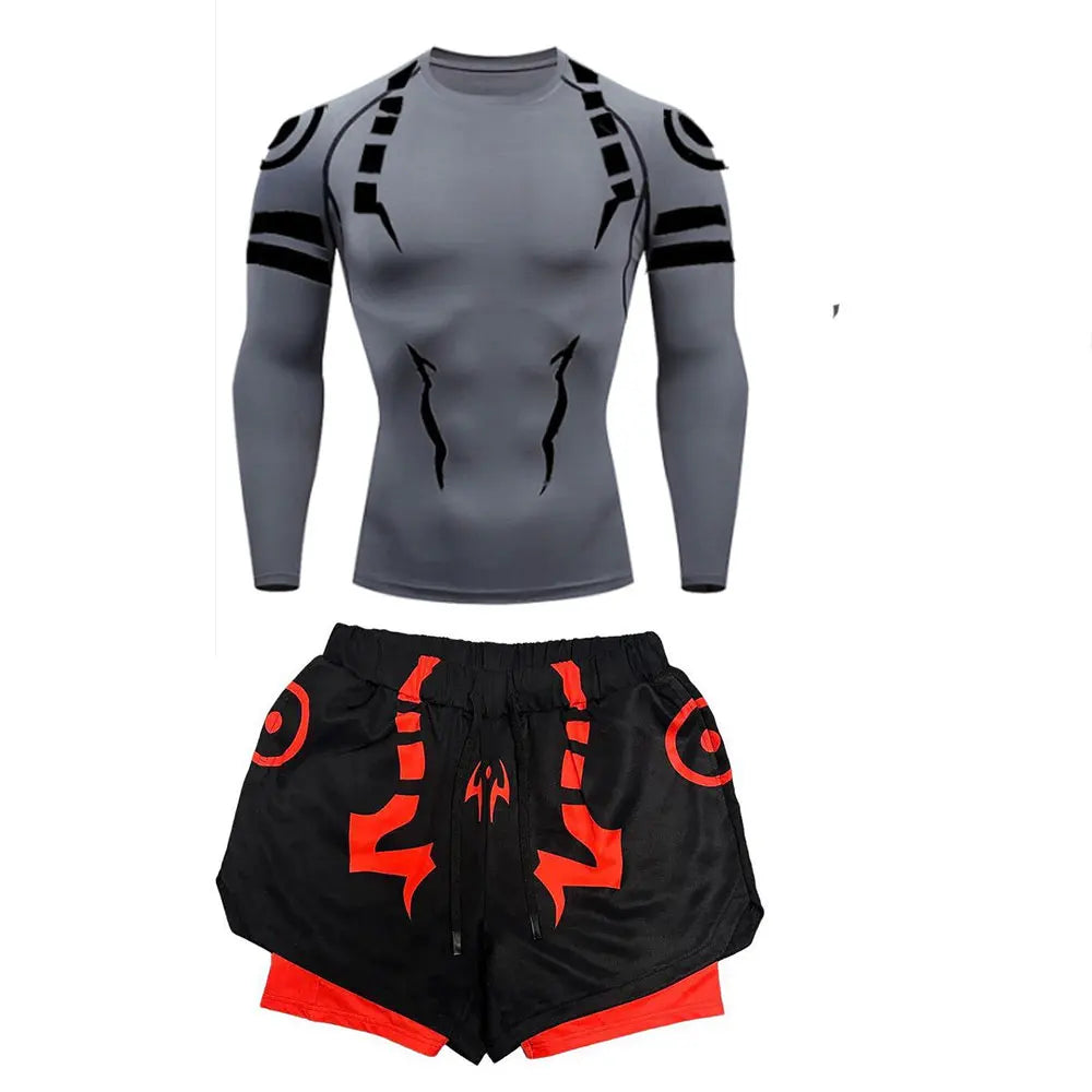 Anime Jujutsu Kaisen Compression Set Fitness Suit for Men Quick Dry 3D Compression Shirt+Gym Shorts Running Workout Sportswear