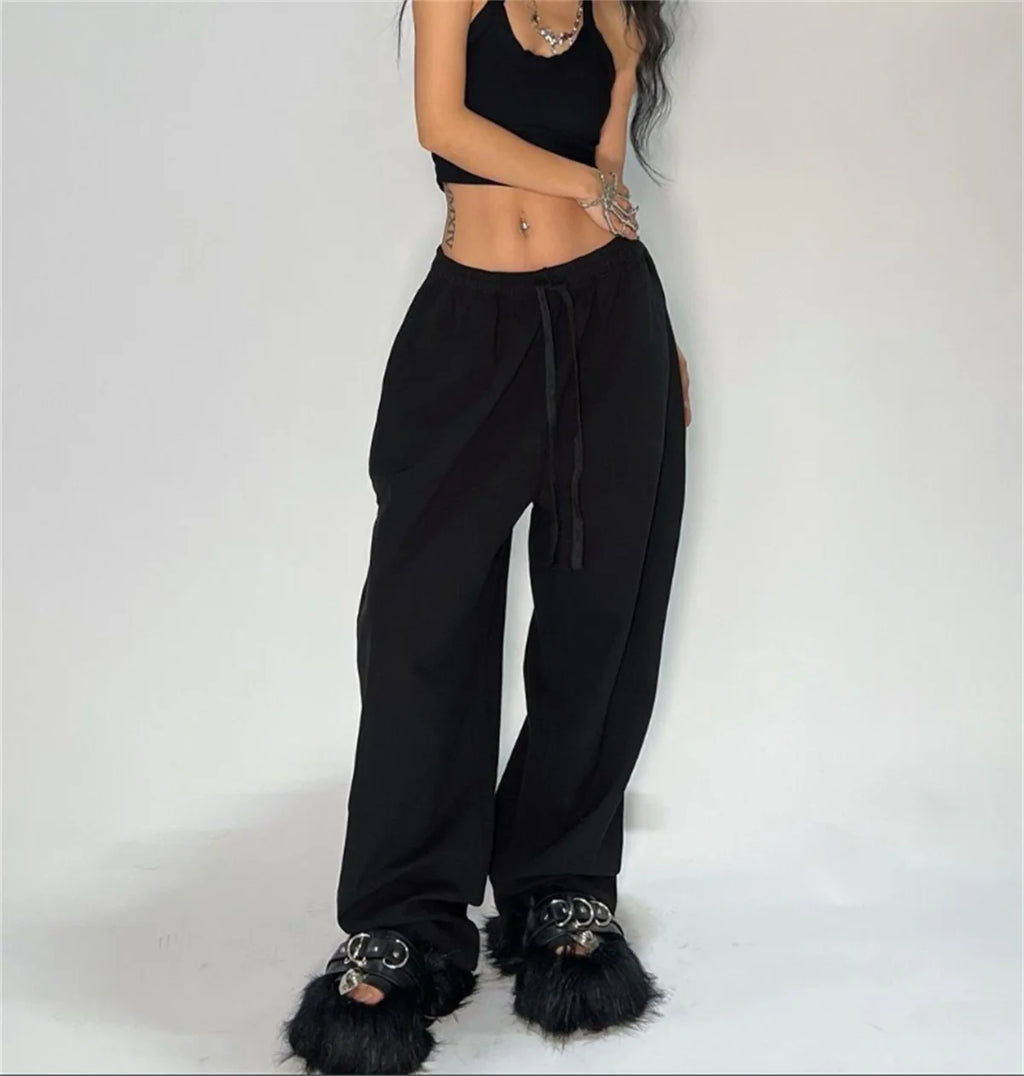 Casual Solid Sweatpants For Women High Waist Lace Up Loose Joggers Pant Classic Baggy Streetwear Female Sport Dance Trouser Y2K