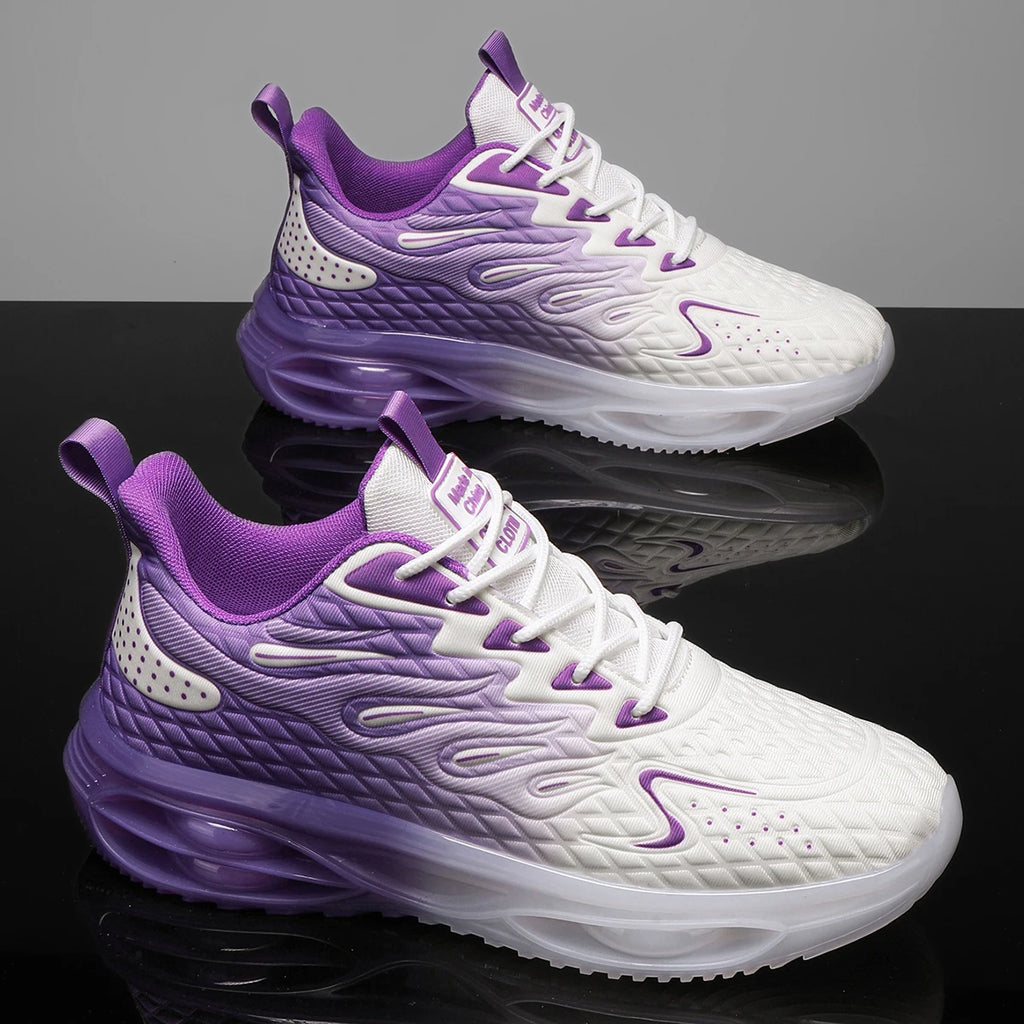 Stylish pink and white lace-up orthopedic sneakers for women with bubble sole and trendy design.