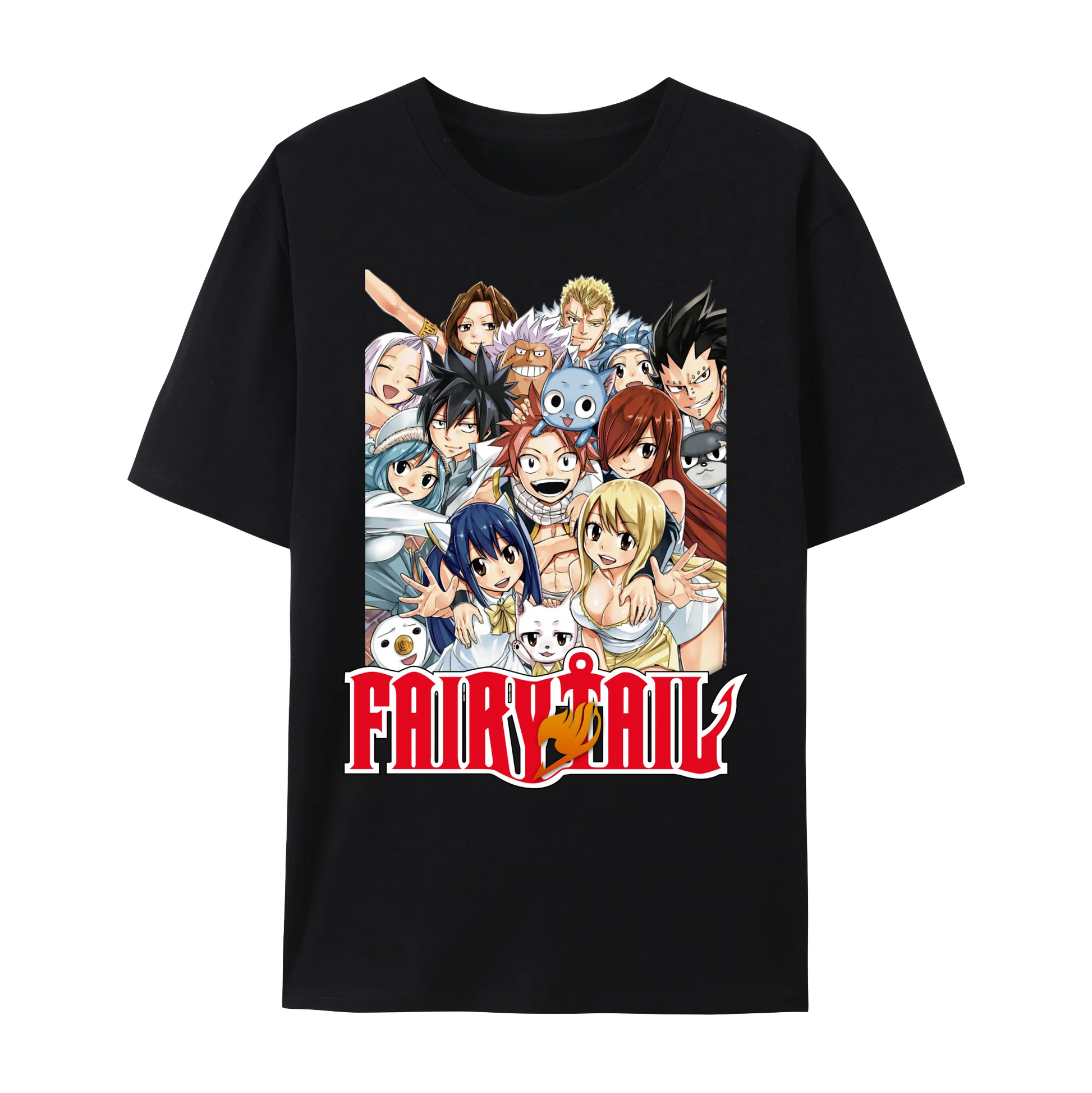 Fairy Anime Tail Natsu Dragneel & FT Member Graphic Cotton T-Shirt, Japanese Anime Unisex Short Sleeve Crewneck Shirt,