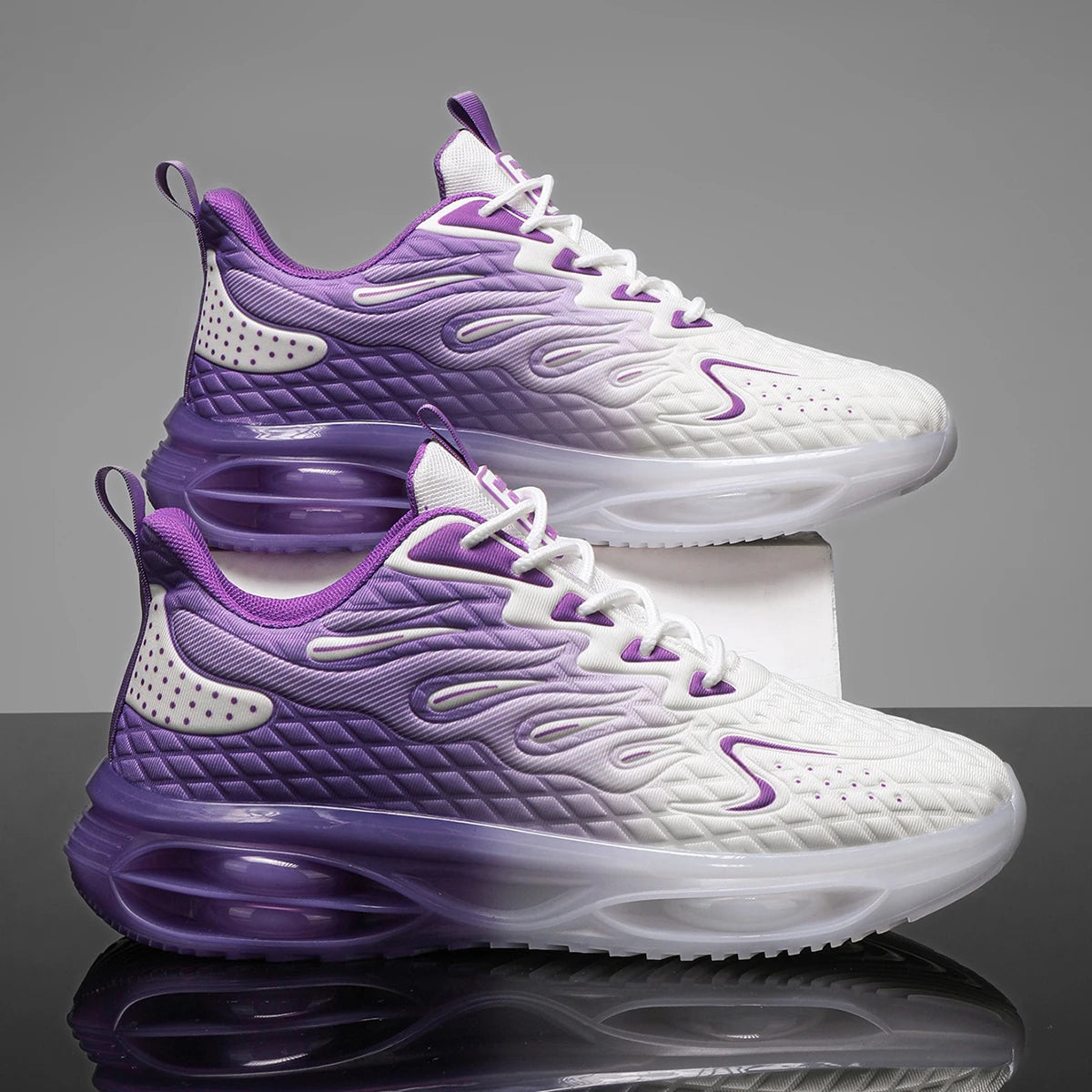 Stylish pink and white lace-up orthopedic sneakers for women with bubble sole and trendy design.