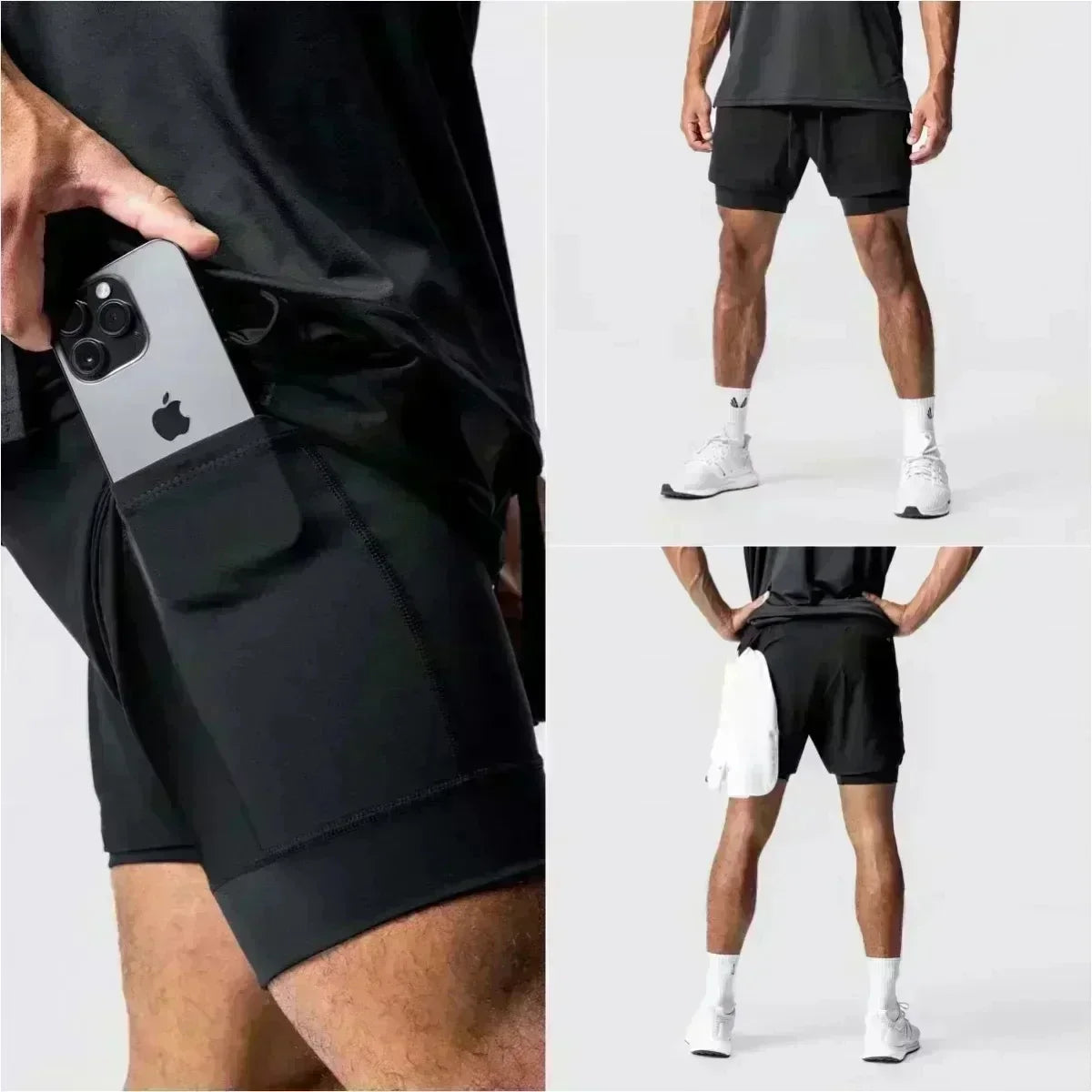 Summer New Black Five-leaf Clover Printed Men's and Women's Shorts Double-layer Loose Sports and Casual Pants for Beach Fitness