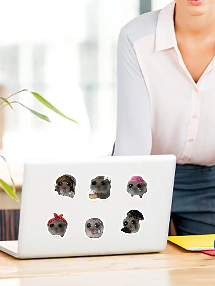 56pcs Sad Hamster Meme Decals Cute Stickers Cute Cartoon Graffiti Decals Cute Sad Hamster Sticker Decals For Laptop Water Cup