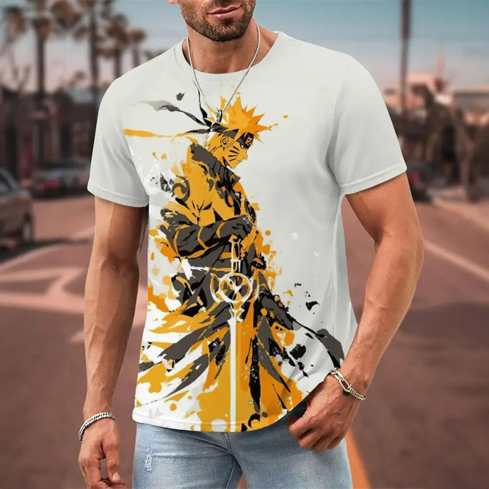 MINISO Naruto Men's T Shirt Japanese Anime 3D Prints Casual Short Sleeve Tees Street Oversized Clothing Fashion Cartoon T-Shirts