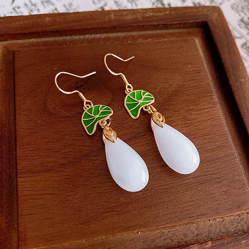 Lily Of The Valley Leaf Water Drop Resin Dangle Earrings For Women Partysu New In Earring Hook Vintage Fashion Cheongsam Jewelr