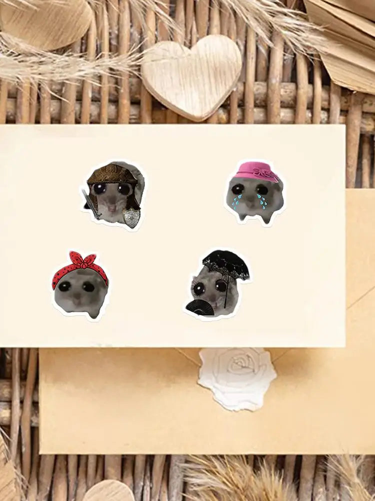 56pcs Sad Hamster Meme Decals Cute Stickers Cute Cartoon Graffiti Decals Cute Sad Hamster Sticker Decals For Laptop Water Cup