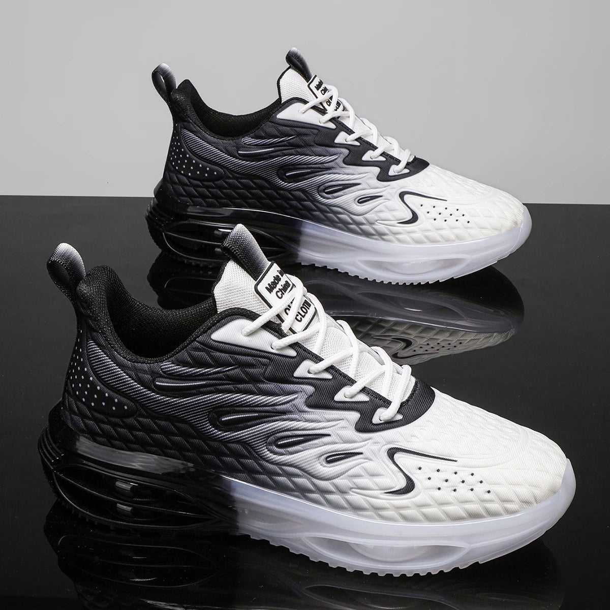 Stylish pink and white lace-up orthopedic sneakers for women with bubble sole and trendy design.