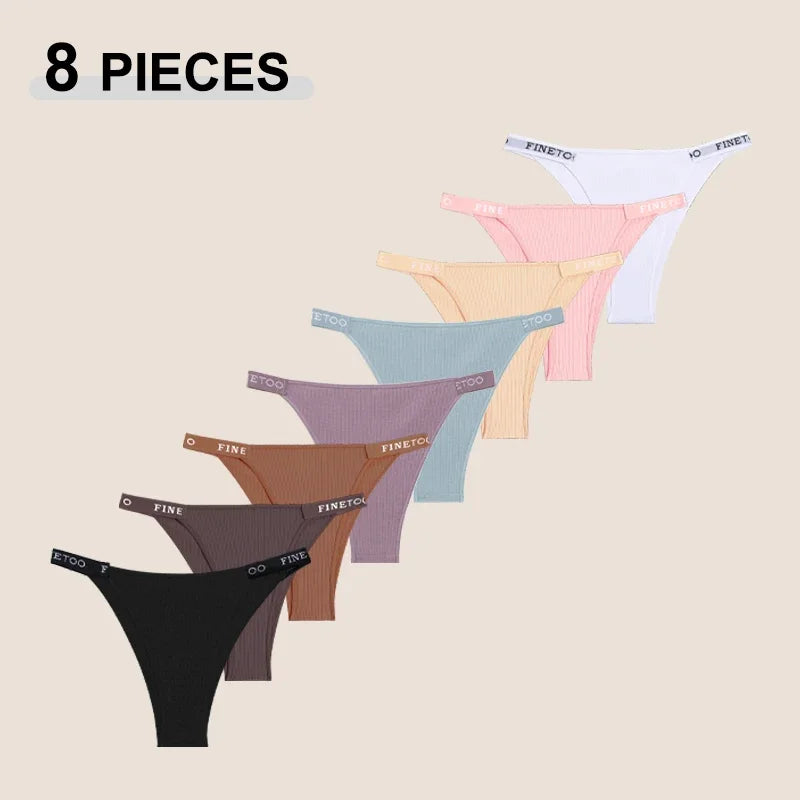8Pcs/Set Sexy Cotton Low Rise Brazilian Pants For Women Seamless Solid Color Letter Bikini Panties Female Soft Cozy Underpants