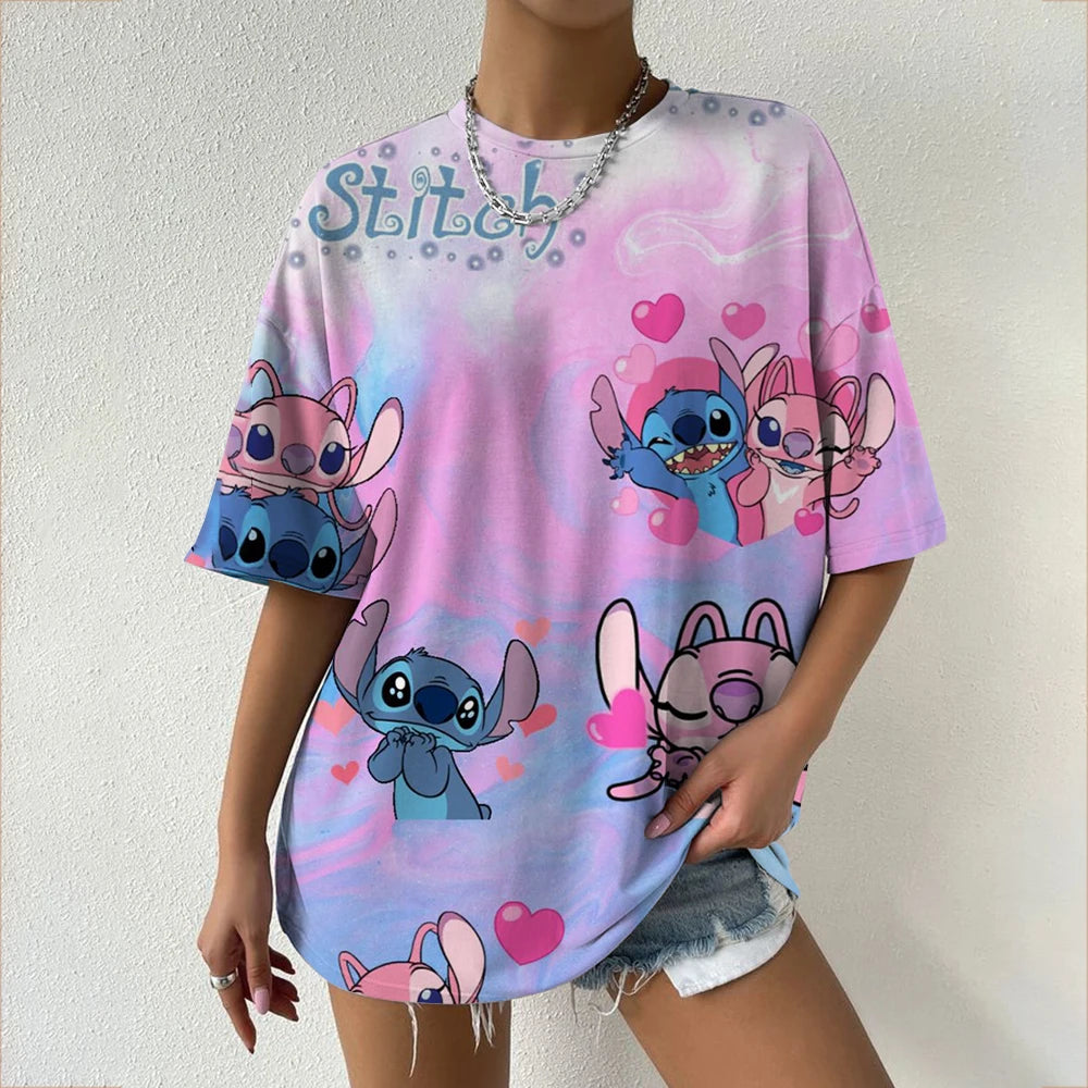 Women's T-Shirts For Women Disney Stitch print Tees Casual Street Femalewear Summer Oversized T-Shirt Fashion Lady Y2k Clothing