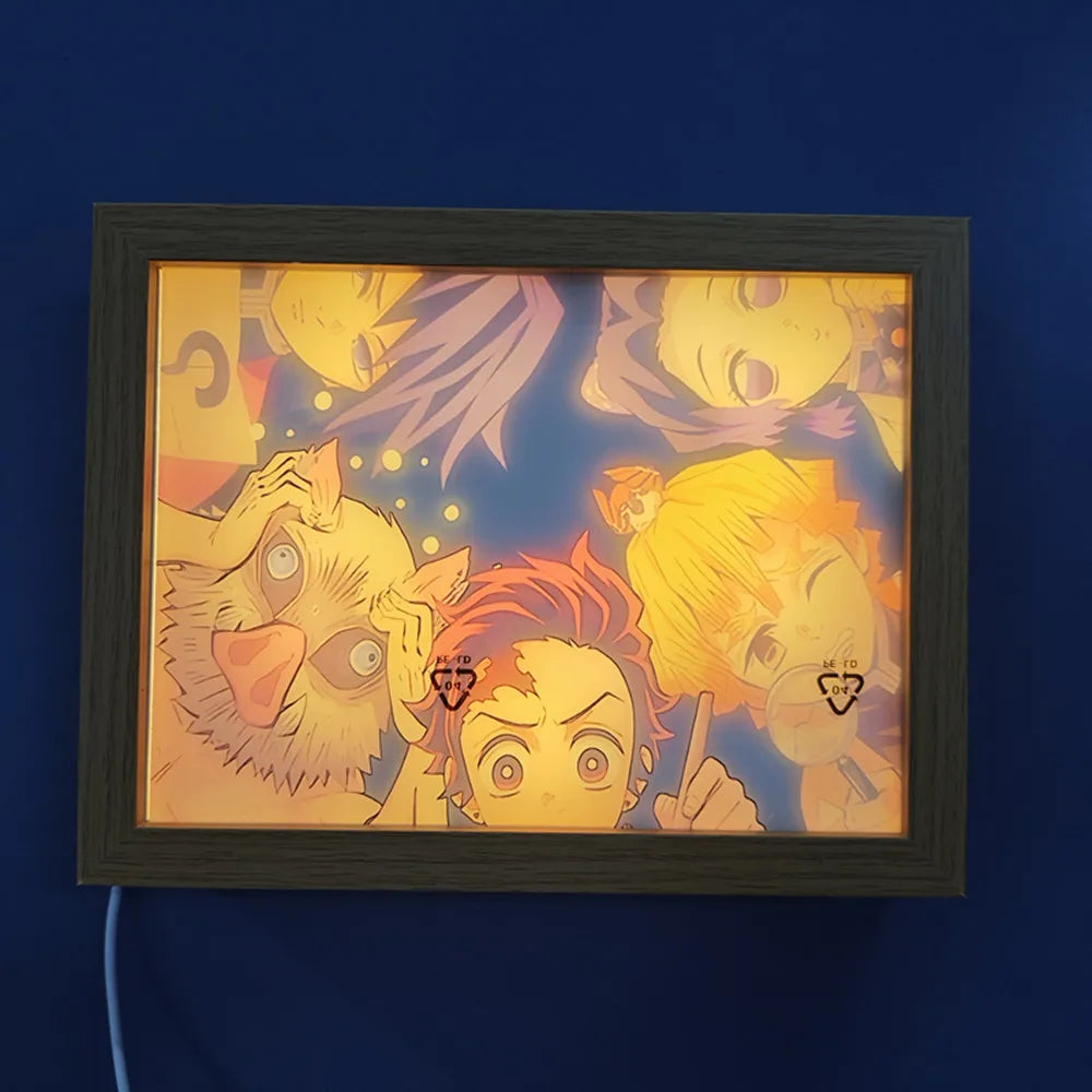 Anime Figure Light Painting Photo Frame Demons Slayer Kimetsu No Yaiba Tanjirou Action Led Lamps Bedroom Decor Chirstmas Gifts