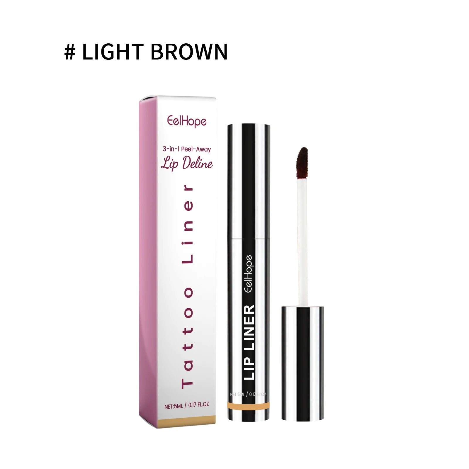 EELHOE Light Brown Peel Off Lip Liner in packaging, featuring a brush application wand.