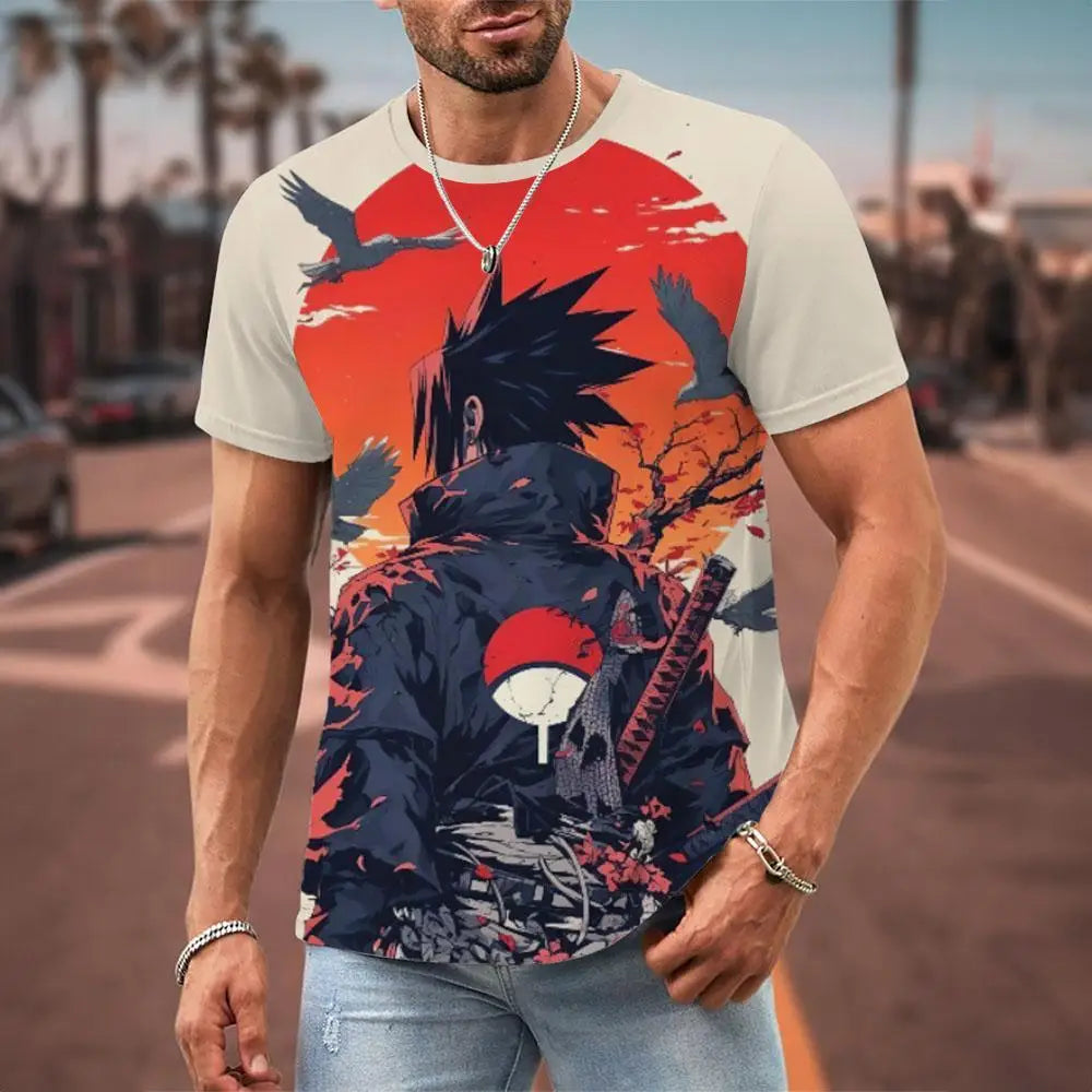 MINISO Naruto Men's T Shirt Japanese Anime 3D Prints Casual Short Sleeve Tees Street Oversized Clothing Fashion Cartoon T-Shirts