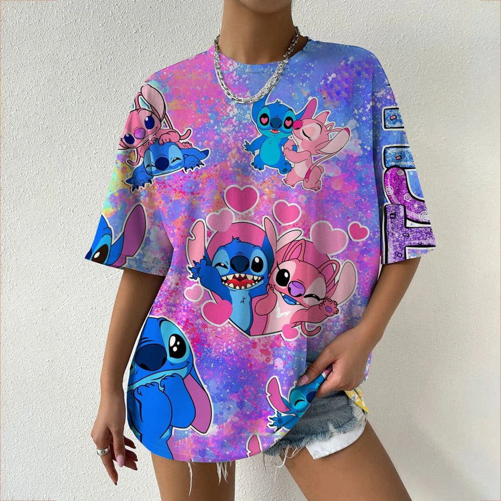 Women's T-Shirts For Women Disney Stitch print Tees Casual Street Femalewear Summer Oversized T-Shirt Fashion Lady Y2k Clothing