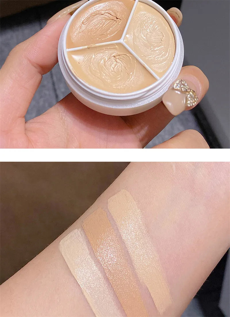 3-Color Concealer Palette Cream Texture Covers Acne Marks Dark Circles Multifunction Face Makeup Lasting Brighten Face Cosmetics