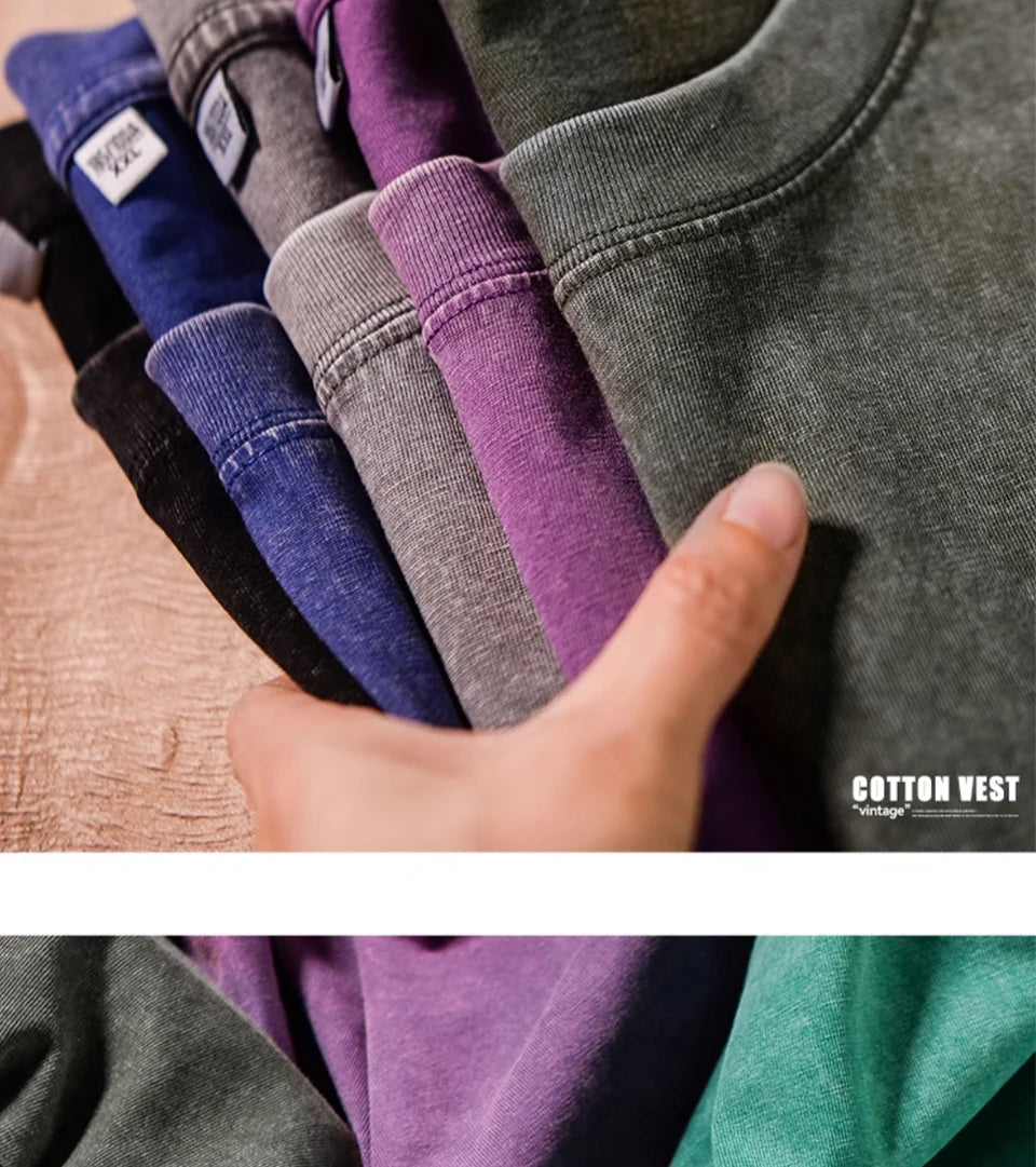 300g Heavy Men Washed Vintage Oversized T-Shirt Street Hip Hop Punk Tee women Harajuku Casual Cotton Short Sleeve Acid Wash Top