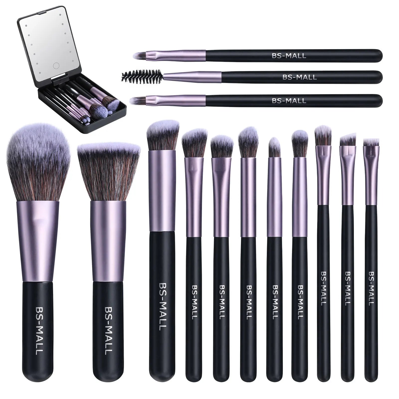 14-Piece Makeup Brush Set with Illuminated Mirror, Portable Short Handle,LED Light,USB Rechargeable Makeup Brushes Kit