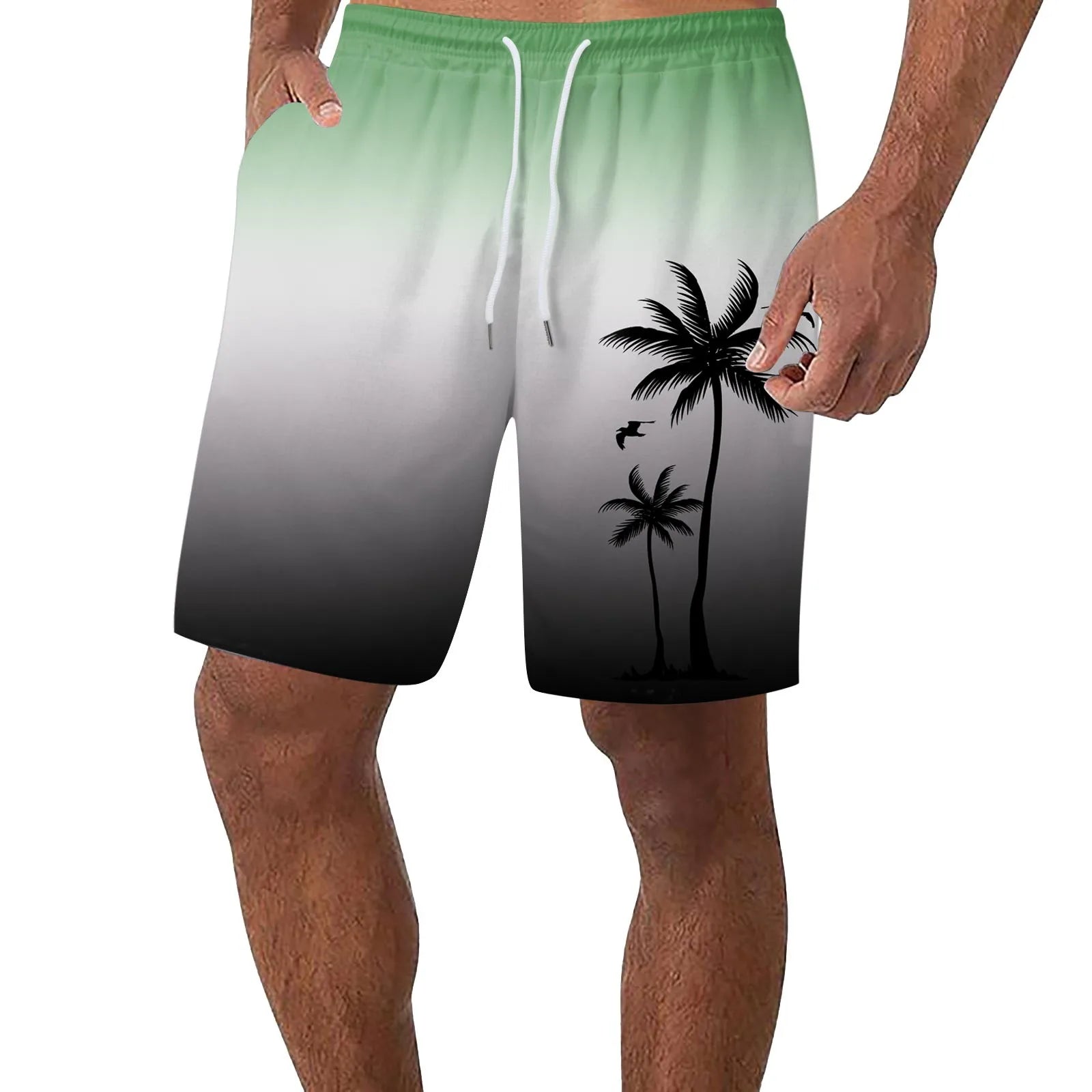 Men’s polyester shorts Mens Beach Shorts Casual Lightweight Drawstring Holiday Tropical Shorts With Pockets shorts para hombre