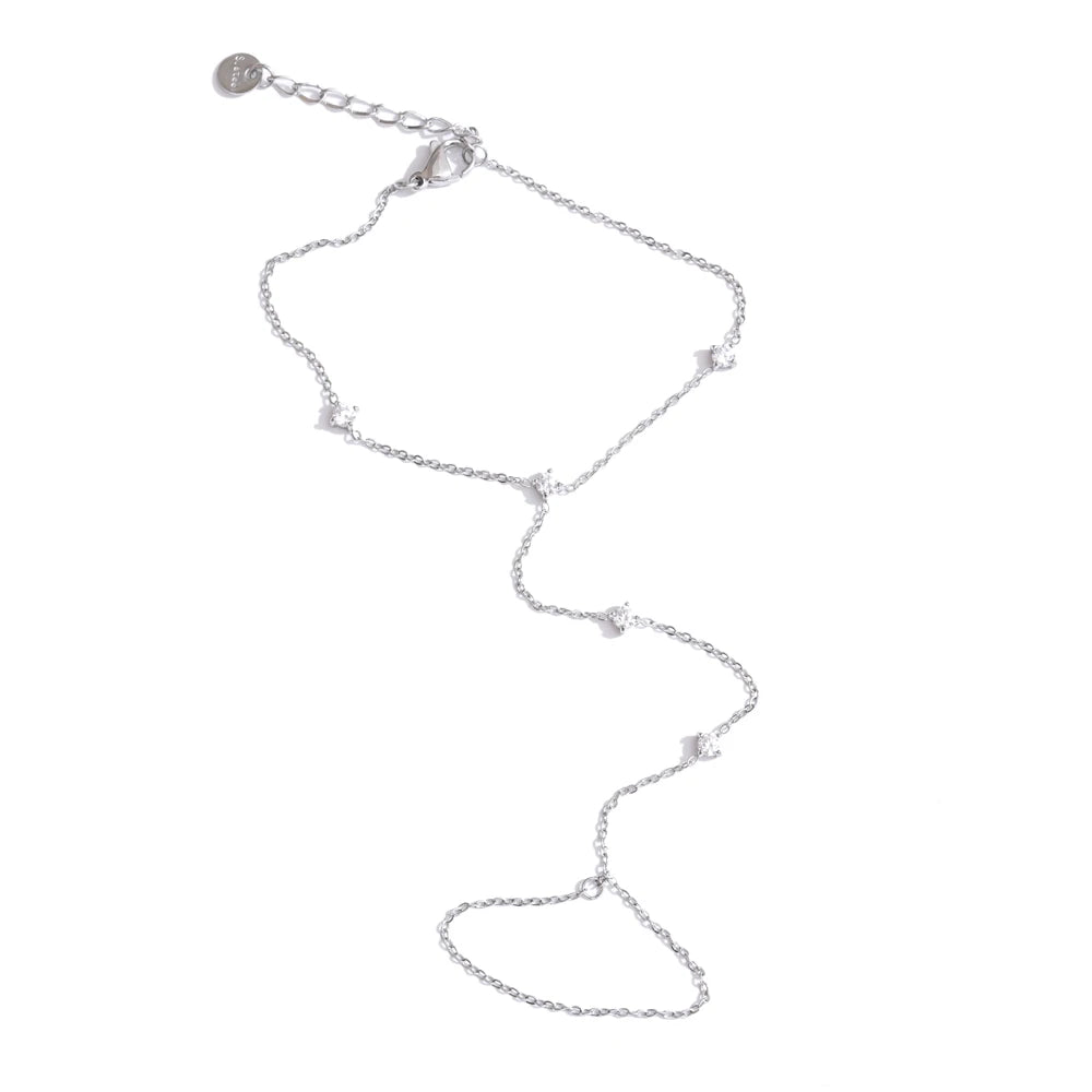 Trendy stainless steel link chain bracelets with zircon beads in gold and silver colors.