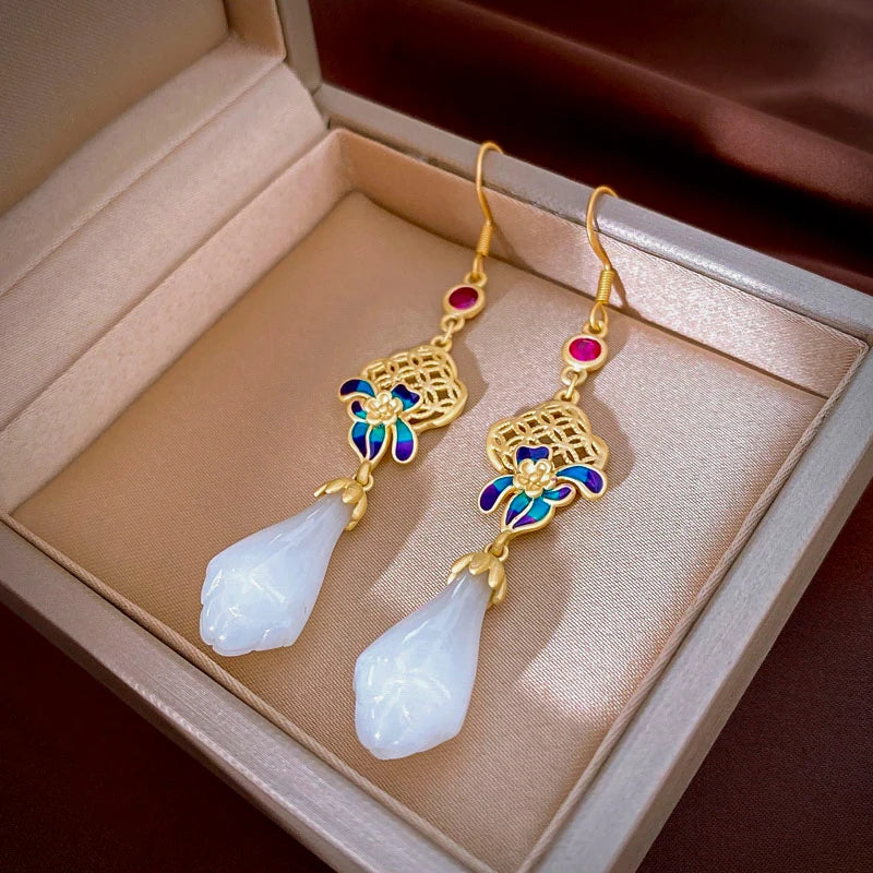 Lily Of The Valley Leaf Water Drop Resin Dangle Earrings For Women Partysu New In Earring Hook Vintage Fashion Cheongsam Jewelr