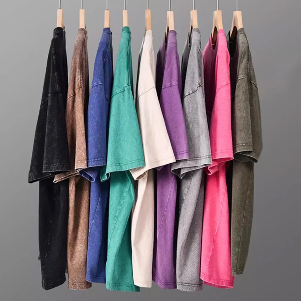 300g Heavy Men Washed Vintage Oversized T-Shirt Street Hip Hop Punk Tee women Harajuku Casual Cotton Short Sleeve Acid Wash Top