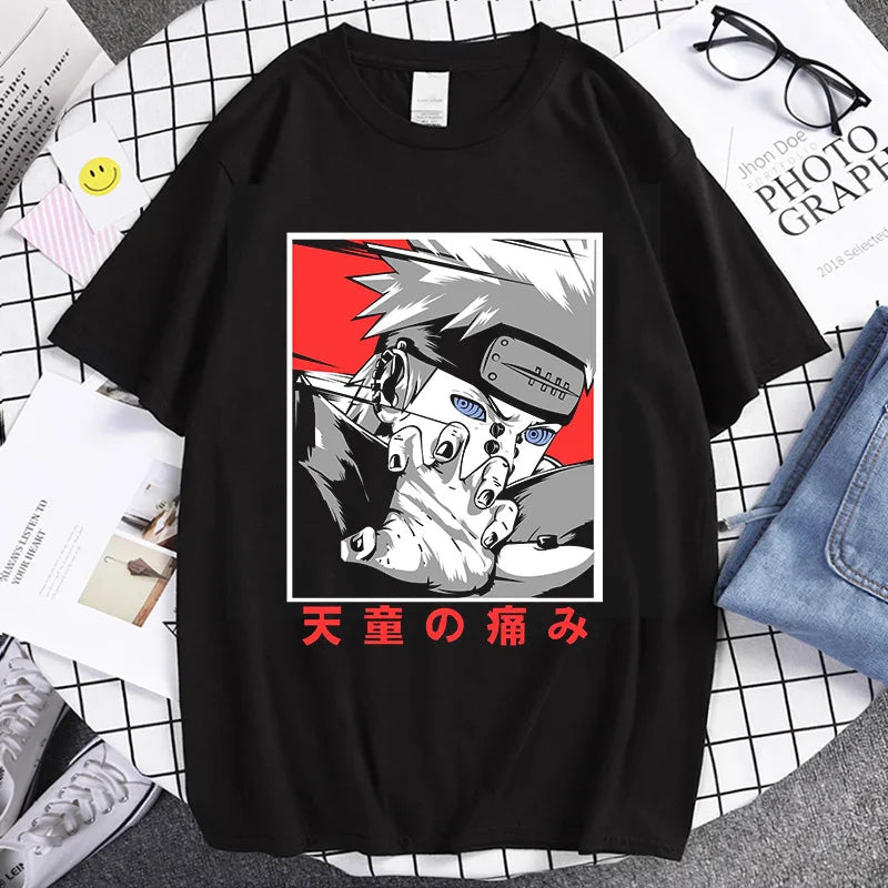 Naruto Animation Derivatives Hatake Kakashi Printed Short Sleeve T-Shirt Men's and Women's 2025 Summer Fashion Casual Cotton Top