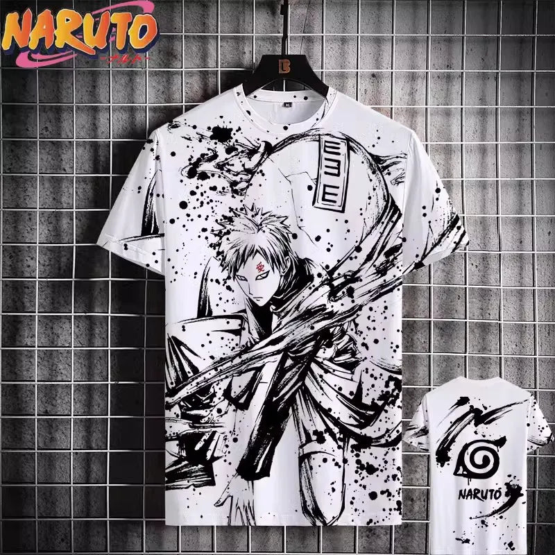MINISO Naruto Men's T Shirt Japanese Anime 3D Prints Casual Short Sleeve Tees Street Oversized Clothing Fashion Cartoon T-Shirts