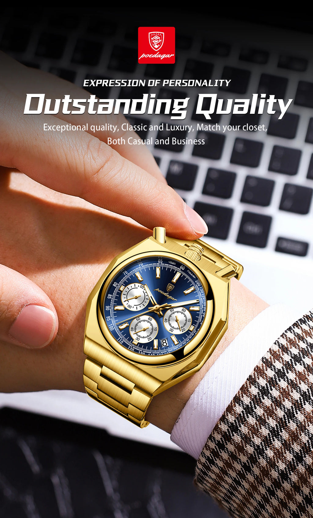 POEDAGAR Top Luxury Man Wristwatch Fashion Luminous Date Stainless Steel Men Watch Chronograph High Quality Men's Quartz Watches