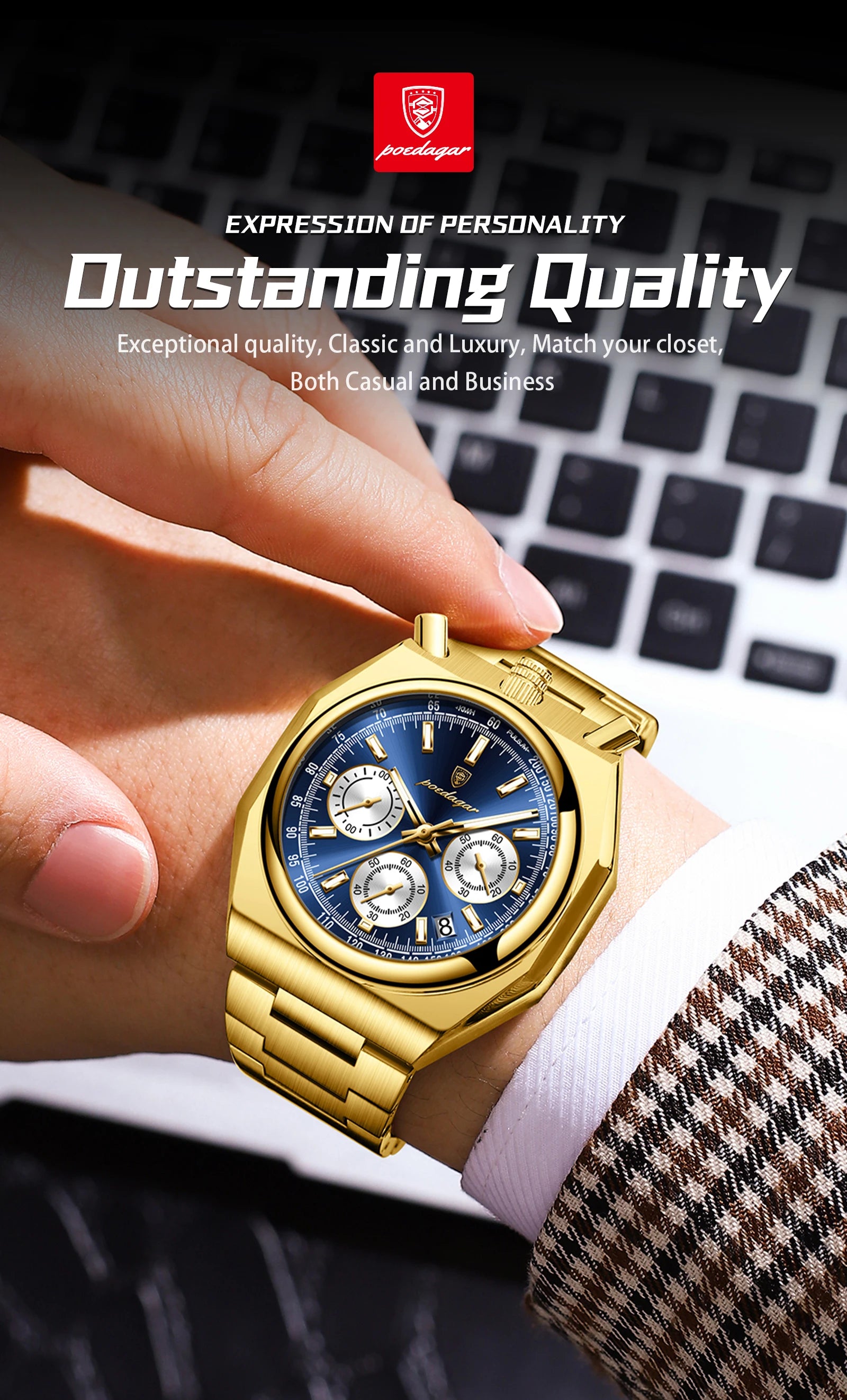 POEDAGAR Top Luxury Man Wristwatch Fashion Luminous Date Stainless Steel Men Watch Chronograph High Quality Men's Quartz Watches