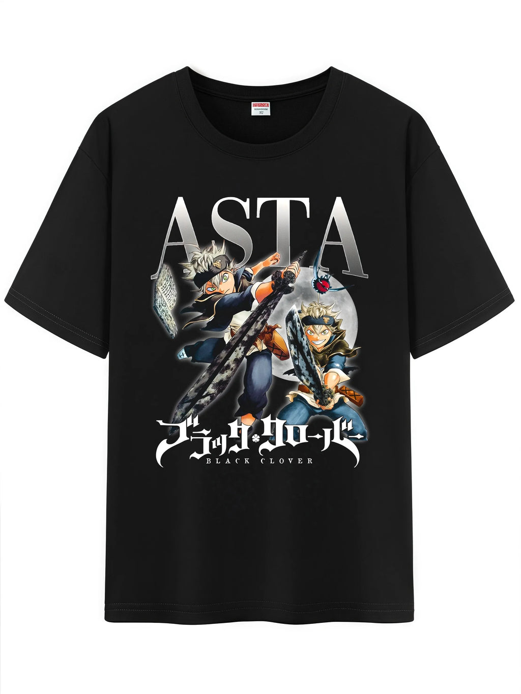 Unisex Anime Character Pattern Cotton T-Shirt,Black Clover Character Impression Short Sleeve Tee Shirt