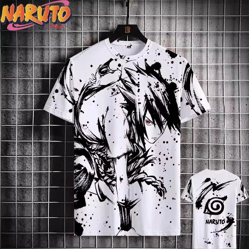 MINISO Naruto Men's T Shirt Japanese Anime 3D Prints Casual Short Sleeve Tees Street Oversized Clothing Fashion Cartoon T-Shirts