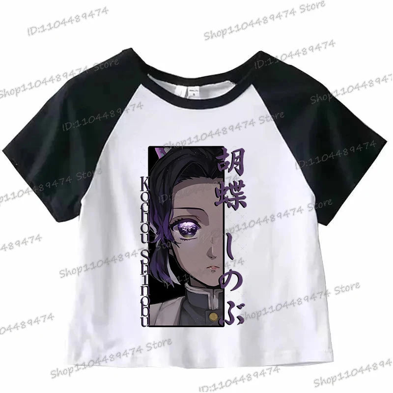 Kochou Shinobu Crop Top Comic Kimetsu No Yaiba 2025 New Cropped T-shirts Fashion Short Sleeve Demon Slayer Anime Tshirts