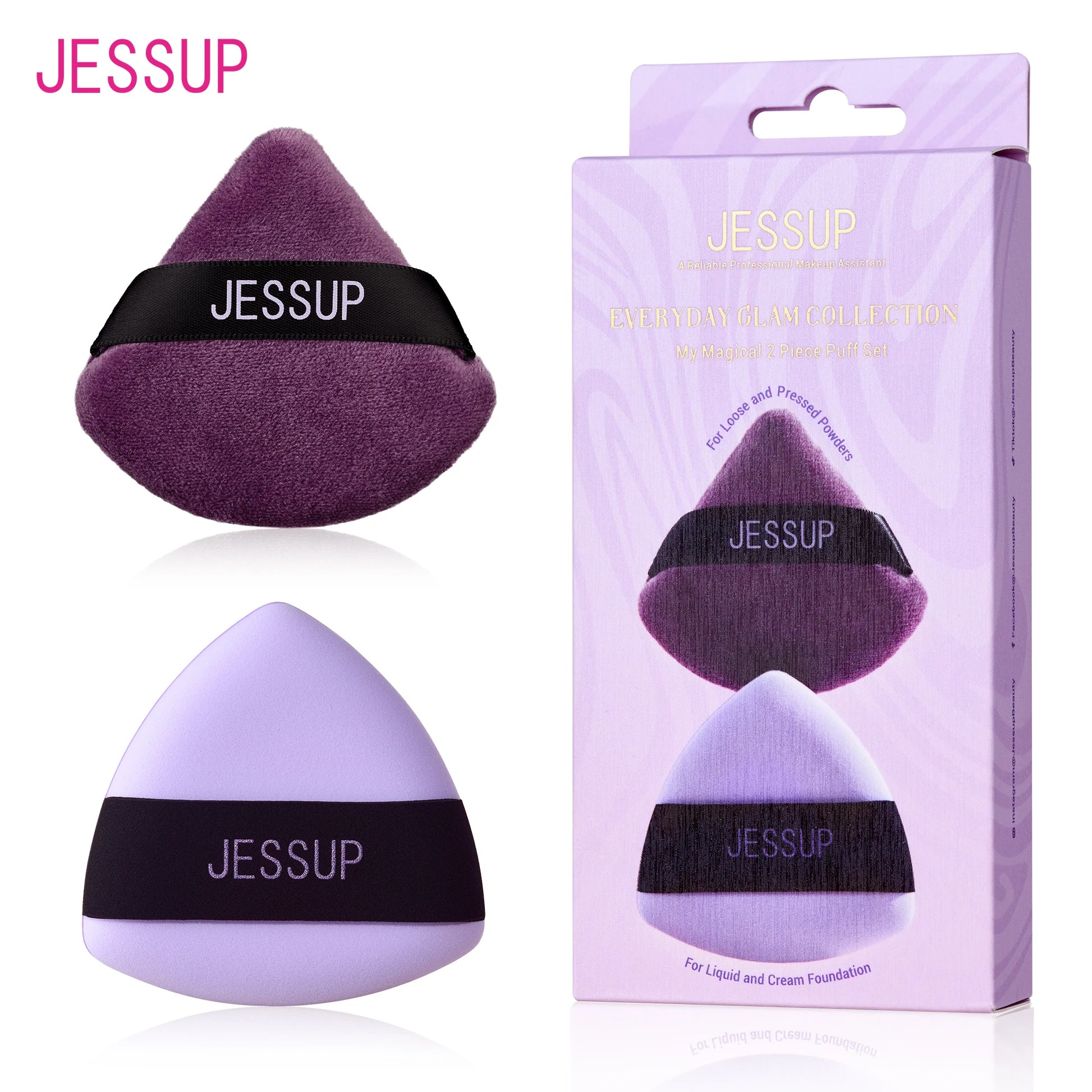 Jessup Powder Puff, 2pcs Triangle Powder Puff Soft for Foundation Setting and Baking, Reusable, Washable, Purple SP018
