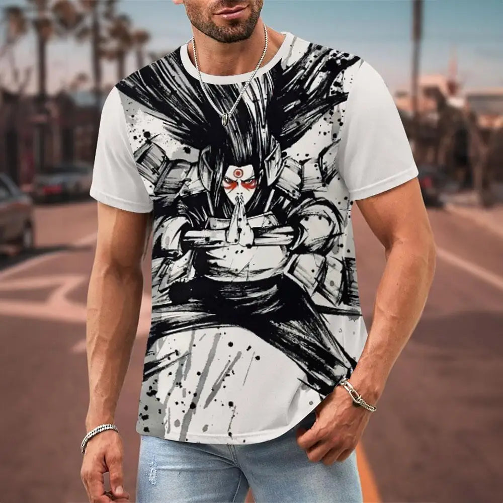 MINISO Naruto Men's T Shirt Japanese Anime 3D Prints Casual Short Sleeve Tees Street Oversized Clothing Fashion Cartoon T-Shirts